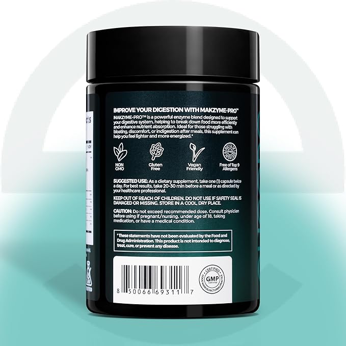Digestive Enzyme Pro Blend with Bromelain & Papaya Enzyme – Gas and Bloating Relief for Women and Men, Gut & Digestive Health Supplement – Gluten-Free – 60 Veg Capsules
