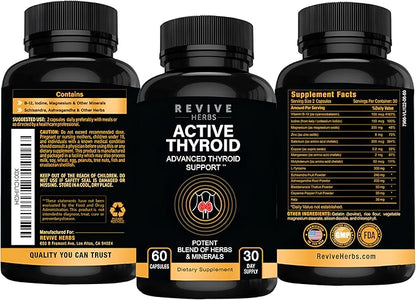 Thyroid Support: Powerful Blend of Ashwagandha, Iodine, Selenium, Magnesium, Zinc, Vitamin B12 & More for Optimal Health - 60 Capsules
