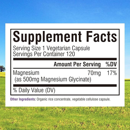 Innate Vitality Magnesium Glycinate 500mg | 70mg Elemental Magnesium Supplement- High Absorption, Non Buffered, Non-GMO & No Gluten - Nerve, Muscle, Bone Health - 120 Vegan Capsules Magnesio
