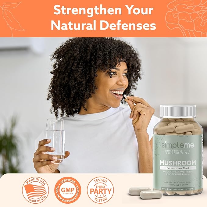 Multi-Mushroom Supplement - Complex For Brain, Immune Support, Nootropics - Performance Blend with Lions Mane, Turkey Tail, Reishi, Cordyceps, Chaga, Maitake, Shiitake, and More - 60 Capsules