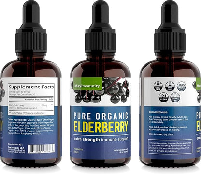 Organic Elderberry Syrup, 30 Day Supply, Black Elderberry Liquid for Immune Support, Sambucus Elderberry Syrup - Liquid Extract Drops for Kids & Adults - Extra Strength (1 Pack)