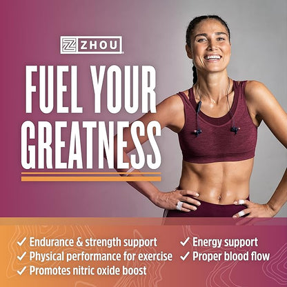 Zhou N.O. Pro - Premium Nitric Oxide Supplement for Men & Women, Heart, Muscle & Blood Support with Beet Root & L Arginine, Natural Nitric Oxide Booster - 120 Veggie Capsules