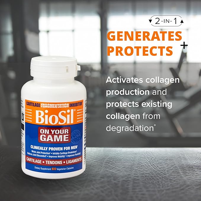 Biosil On Your Game - 60 Veggie Capsules, Pack of 2 - with Patented ch-OSA Complex - Increase Collagen Production for Joint Pain Relief, Flexibility & Range of Motion - GMO Free - 60-Day Supply