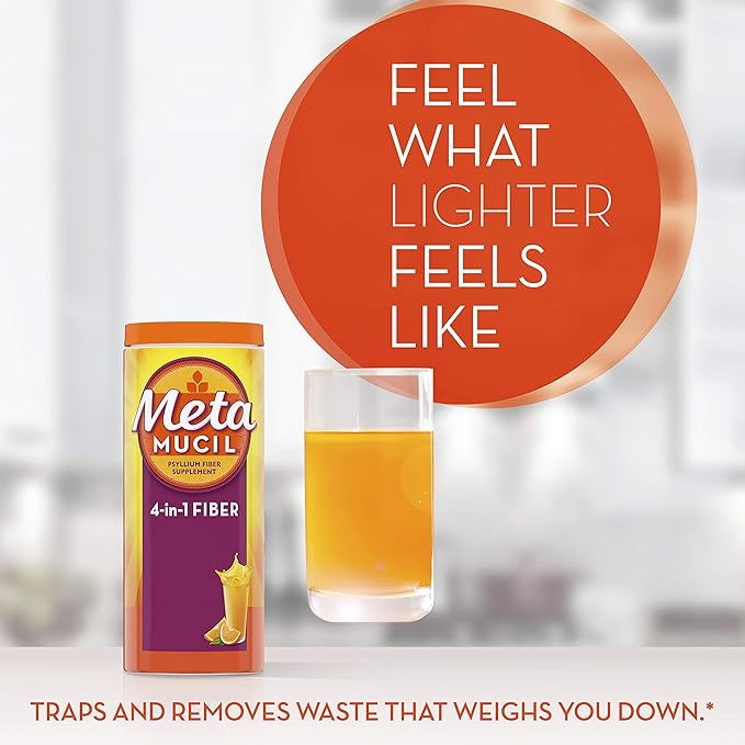Metamucil Fiber, 4-in-1 Orange SugarFree Powder 72 (Pack of 2)