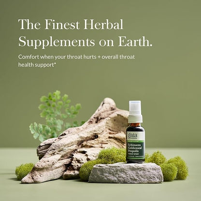 Gaia Herbs Echinacea Goldenseal Propolis Throat Spray - for Immune Support & Throat Health - with Licorice Root, Thyme, Echinacea, Peppermint & Oregon Grape - Organic 1 Fl Oz Spray Bottle