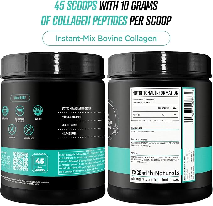 PhiNaturals Hydrolyzed Collagen Peptides Powder (unflavored) for Women and for Men - Grass Fed Bovine Beef Collagen