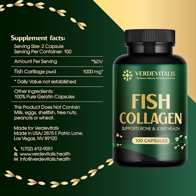 Fish Collagen Capsules – Type I & III Collagen Peptides – Supports Skin, Hair, Nail & Joint Health – Hydrolyzed, Non-GMO – 2 Pack – 200 Capsules Total