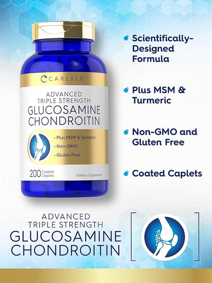 Carlyle Glucosamine Chondroitin MSM Turmeric | 4050 mg | 200 Count | Advanced Triple Strength Supplement | Non-GMO & Gluten Free
