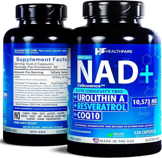 10,573mg NAD Supplement, Resveratrol, CoQ10-120 Capsules NMN Alternative Liposomal High Absorption Formula | Betaine for Anti-Aging Extended Effects - Cellular Energy, Skin for Women & Men