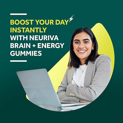NEURIVA Brain + Energy Gummies, Nootropic Brain Supplements for Focus and Concentration with Neurofactor, Vitamin B12 & Caffeine for an Energy Boost*, 75ct Natural BlackBerry