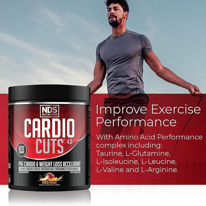 NDS Nutrition 4.0 Pre Workout Supplement - Advanced Weight Loss and Pre Cardio Formula with L-Carnitine, CLA, MCTs, L-Glutamine, and Safflower Oil - Peach Mango (40 Servings)