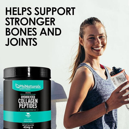 PhiNaturals Hydrolyzed Collagen Peptides Powder (unflavored) for Women and for Men - Grass Fed Bovine Beef Collagen