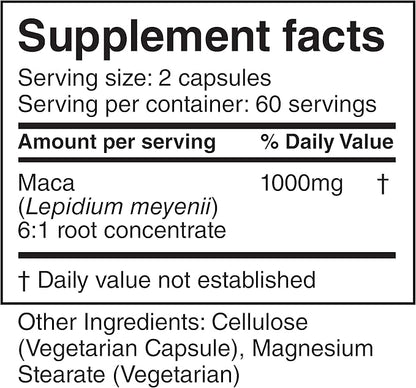 Peruvian Maca Root Powder Capsules for Men and Women with Organic Black Maca, Red Maca, Yellow Maca Root Extract Capsules, Gelatinized 2000 mg Per Day, Lepidium Meyenii, Peruvian Ginseng, Vegan Pills
