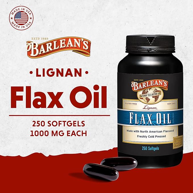Barlean's Lignan Flaxseed Oil Softgels, Cold-Pressed Flax Seed Supplement with 1,550 mg ALA Omega-3 Fatty Acids for Joint & Heart Health, 1000mg, 250 ct
