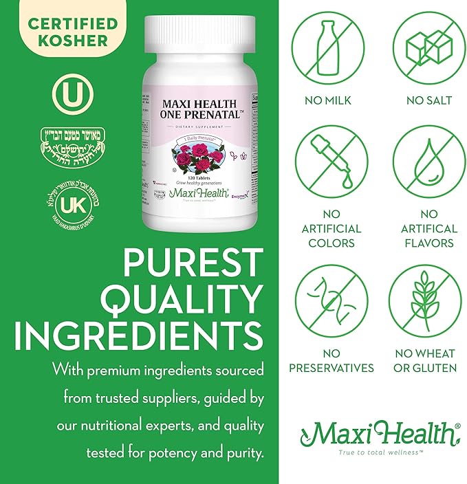 Maxi Health One Prenatal - Womens Prenatal Vitamins with Iron - Enhanced Absorption & Bioavailability - Daily Multivitamin for Women - Multi Vitamin & Mineral Supplement for Adults - 120 Tablets