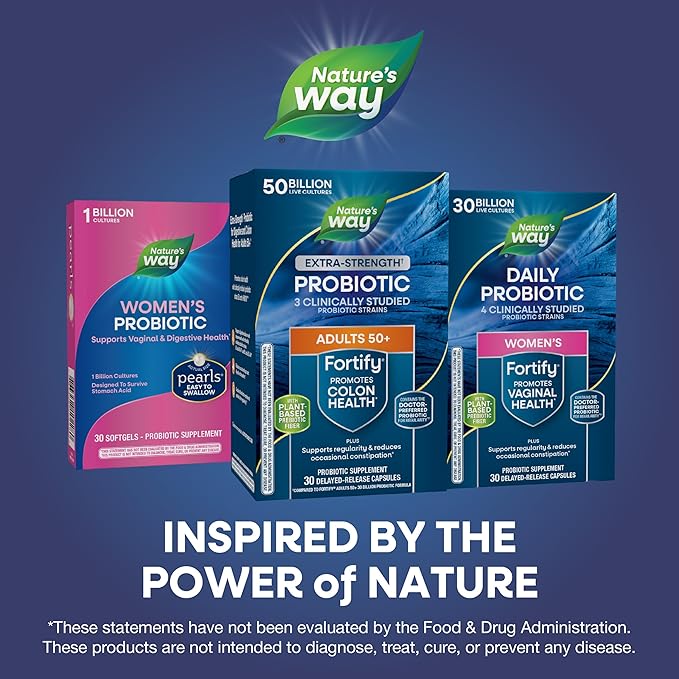 Nature’s Way Fortify Extra Strength(1) Probiotic Age 50+, 50 Billion Live Cultures, 11 Strains, Prebiotics, Digestive Health*, Immune Support*, Colon Health*, 30 Capsules