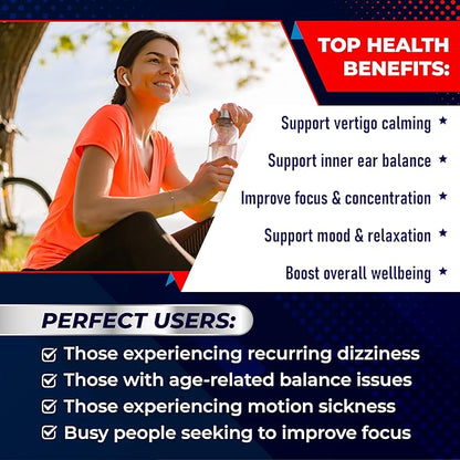 Vertigo Support Complex with Ginkgo Biloba, Chamomile, Ginger, Vitamin D3, B12 - Advanced 14-in-1 Formula for Spinning Dizziness Inner Ear Balance* - Made in The USA