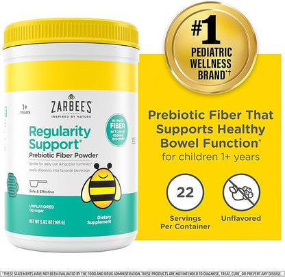 Zarbee's Children's Regularity Support* Prebiotic Fiber Powder, Flavorless Fiber Powder for Kids to Help Reduce Occasional Constipation*, Daily Fiber Supplement for Toddlers, 5.82 oz