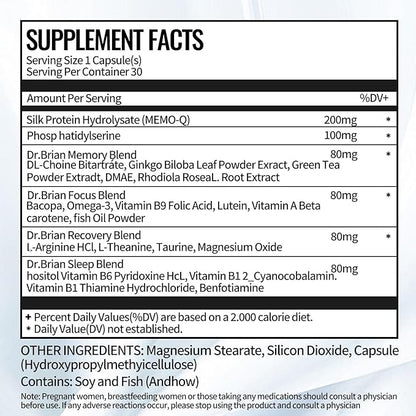 Dr. Brian Focus Supplement, Brain Supplements for Memory and Focus - Extra Strength Nootropic Supports Concentration, Mental Clarity, Brain Health for Men & Women - 30 Capsules