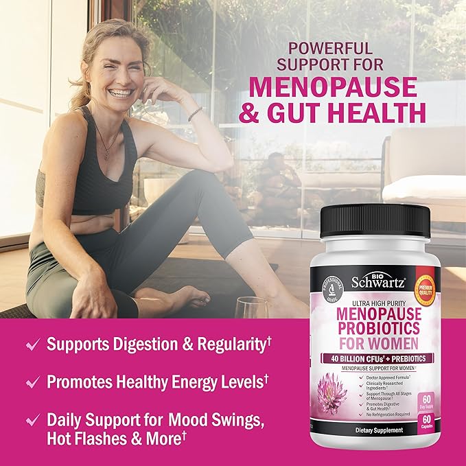 Menopause Supplements for Women - 40 Billion CFU Menopause Probiotics for Women - Support for Hot Flashes Night Sweats Mood Swings and Balance - Non-GMO, 60 Easy-Swallow Capsules, 60 Servings