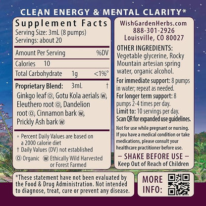 WishGarden Herbs Genius Juice - Liquid Herbal Nootropic Brain Booster Supplement for Focus, Clarity, Concentration & Energy with Ginkgo Biloba & Gotu Kola, Cognitive Support, No Caffeine, 4oz