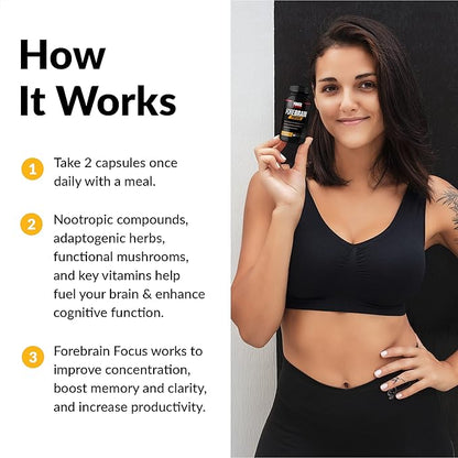 Force Factor Forebrain Focus Brain Booster, Brain Supplement to Boost Clarity & Concentration, Improve Memory & Increase Productivity, Nootropic Brain Support Supplement, 180 Capsules, Black