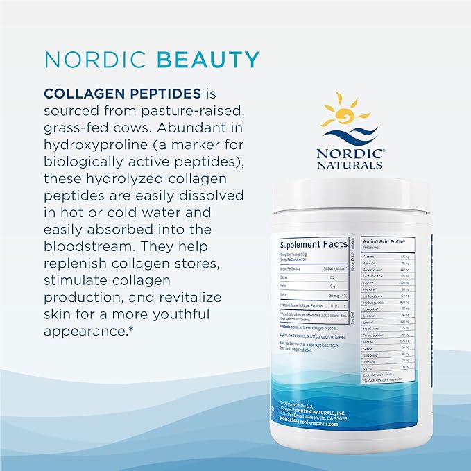 Nordic Naturals Nordic Beauty Collagen Peptides, Unflavored - 10.6 Ounces - Collagen Supplement for Skin Health and Elasticity - for Hot and Cold Beverages - 30 Servings