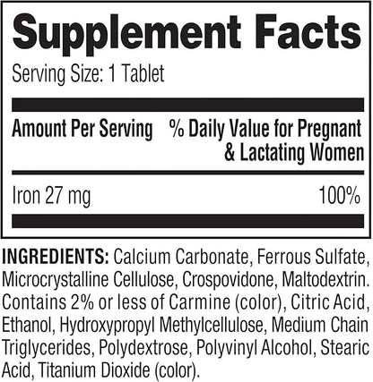 Convergence Spring Valley Iron as Ferrous Sulfate Tablets Dietary Supplement, 27 mg, 250 CountNo preservatives, Artificial Dyes or sweeteners