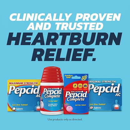 Pepcid AC Original Strength Heartburn Relief Tablets, OTC Medicine Prevents & Relieves Heartburn Due to Acid Indigestion & Sour Stomach, 10mg Famotidine Acid Reducer, Fast-Acting, 30 ct