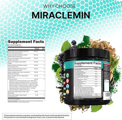 Clean Nutra Sea Moss Capsules with Ashwagandha, Black Seed Oil, Burdock Root, Bladderwrack, Moringa, Chlorella, Spirulina, Turmeric, Elderberry, Amla – 90 Vegan Capsules – MiracleMin
