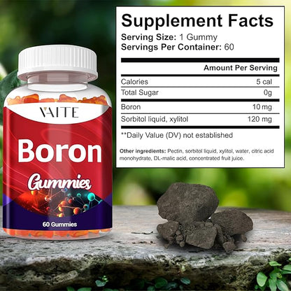 Boron Supplement for Men & Women – 10mg Gummies – Vegan, Non-GMO, Gluten-Free – Supports Bone Strength, Joint Flexibility & Immune System – Essential Mineral for Bone Density – 60 Chewables