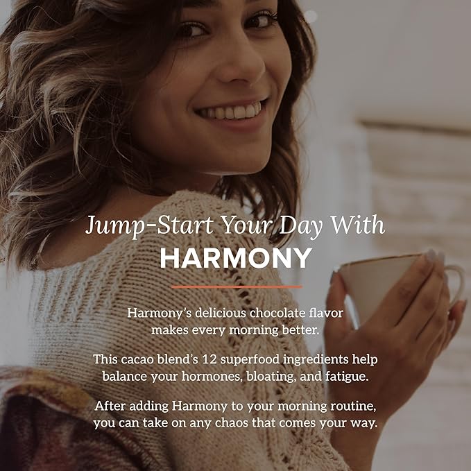 Organifi Harmony - Hormone Support - Eases PMS Symptoms - Energizes You - Regulates Menstrual Cycle - Best Served Hot - Gluten Free and Vegan Cacao Powder, 30 Servings