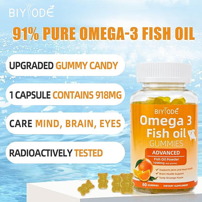 Omega-3 Fish Oil Supplements: Pure 1000mg Omega-3 Gummies Support Heart Joint Eye Brain Immune Health 60 Gummies 30 Day Supply