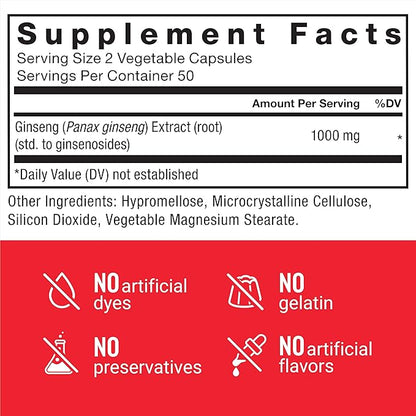 FORCE FACTOR Panax Ginseng Adaptogenic Korean Ginseng Supplement to Support Energy, Clarity, and Well Being, Non-GMO, Vegan-Friendly, Premium Quality, 100 Capsules