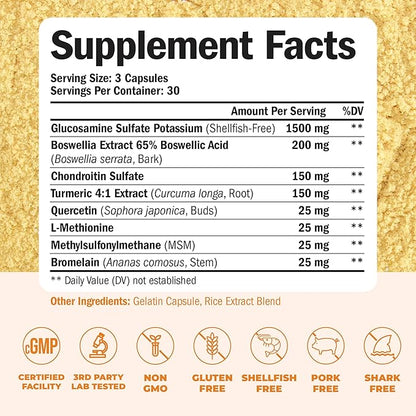 Glucosamine Chondroitin MSM and Turmeric Supplement - Joint Support Supplement for Women & Men with Boswellia & Glucosamine Sulfate 1500mg. Used for Cartilage & Joint Health & Flexibility - 2 Pack