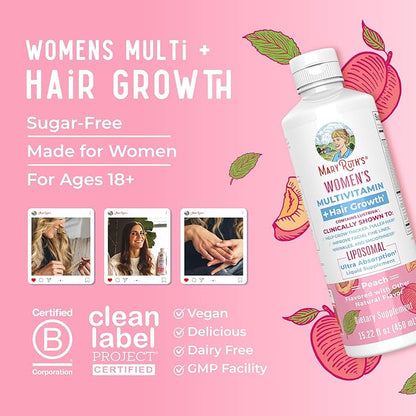 Women's Multivitamin + Lustriva Hair Growth Liposomal | Biotin 10000mcg | Clinically Tested for Thicker Hair, Wrinkles, Fine Lines, Skin Care | with Ashwagandha & Maca Root | Ages 18+ | 15.22 Fl Oz