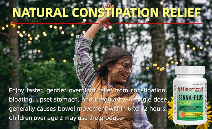 Senna-Plus Natural Vegetable Sennoside Laxative | Natural Vegetable Laxative | Gentle Overnight Constipation Relief | Docusate Sodium Stool Softener | 100 Tablets
