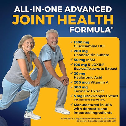 Glucosamine Chondroitin MSM Joint Support Supplement, 90 Capsules - with Turmeric, Black Pepper, Boswellia and Hyaluronic Acid - Joint Health Supplement for Mobility, Flexibility and Comfort