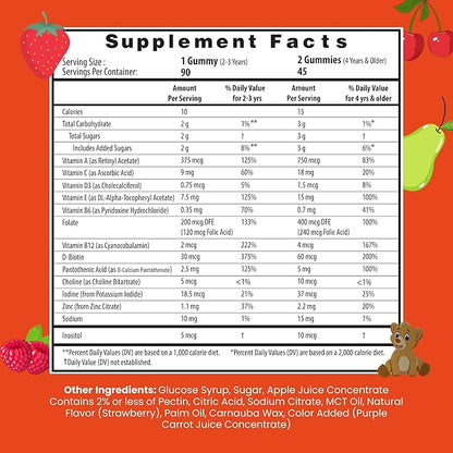 HERBION Naturals Multivitamin Gummies for Kids | Immune Support with Vitamin C, D3, B12, A, E & Zinc | Strawberry Flavor | Gluten Free, Vegan, Chewable Gummy Vitamins | 90 Ct