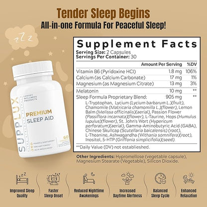 Premium Sleep Aid for Adults - NEW Non-Habit Forming Sleep Aid for Adults | Mood, Sleep, Restfulness Support | 18 Research Backed Ingredients | Melatonin, Magnesium, GABA, Ashwagandha & More - 60 Caps