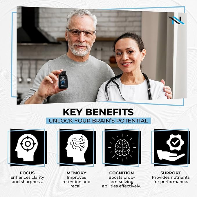 AI Brain Nootropic Supplement for Focus, Memory & Mental Clarity Improvement Capsules for Men & Women, Caffeine-Free Daily Cognitive Support with Bacopa, Alpha GPC & Vitamin B6, 60 Vegetarian Capsules