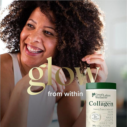 Great Lakes Wellness Bovine Collagen Peptides Powder for Skin, Hair, Nails, Joints & Digestion - Unflavored - Quick Dissolve Hydrolyzed, Wild Caught, MSC Certified, Non-GMO, Kosher - 32 oz