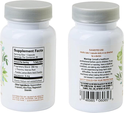 Quantum Health Extra Strength Sleep Melatonin 5mg Healthy Restful Sleep Support with Relaxing Valerian Root & L Theanine Daily Mind & Body Well Being for Women & Men - 30 Capsules