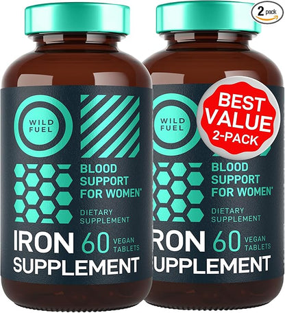 Vegan Iron Supplement for Women with Folic Acid - 35 mg Blood Builder Ferrous Sulfate, Folic Acid 400 mcg - Iron Pills for Women with Anemia & Pregnancy Support - 120 Gluten-Free Tablets - 2Pack