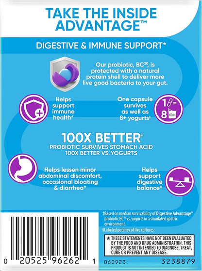 Digestive Advantage Probiotics for Digestive Health, Daily Probiotics for Women & Men, Supports Gut Health, Occasional Bloating & Diarrhea, Minor Abdominal Discomfort, & Immune Support, 60ct Capsules