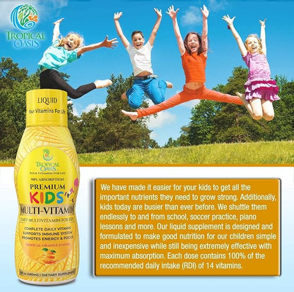 Premium Liquid Multivitamin For Kids | Sugar Free Kids Vitamins | 100% DV of 14 Vitamins for Kids | Multivitamin for Children Ages 4+ | Great Tasting, Non-GMO, Max 98% Absorption Rate- 16 oz, 32 Serv