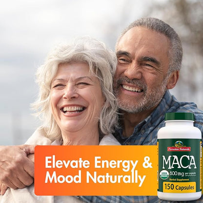 Peruvian Naturals Organic Maca Root Capsules for Women & Men 2400mg per Serving - 300 Pills of Black, Red, Yellow Maca Supplement - Gelatinized Macaroot, Non-GMO, Vegan (2 Pack)