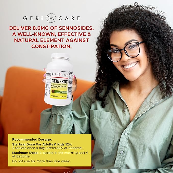 GeriCare Geri-KOT Senna, Natural Vegetable Laxative, Sennosides 8.6mg Tablets, 1000 Count (Pack of 1)