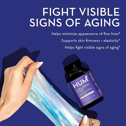 HUM Collagen Love Skin Supplement - Collagen Peptides w/Hyaluronic Acid & Vitamin C, Supports Firm Skin & Helps Minimize Signs of Aging - Supplements for Women and Men (90-Count)