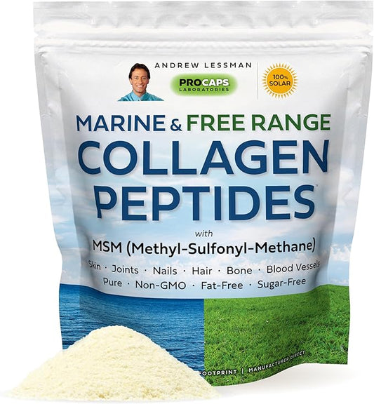 ANDREW LESSMAN Marine, Free Range Collagen Peptides Powder and MSM 120 Servings - Supports Radiant Smooth Soft Skin, Comfortable Joints. Super Soluble No Fishy Flavor No Additives Non-GMO